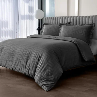 The Range Premium Look Satin Geometric Patterened Duvet Set - Black / Single