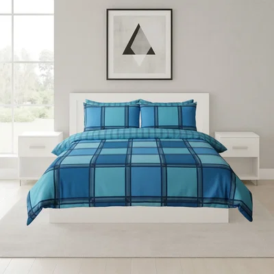 The Range Box Print Duvet Cover Set Contemporary Square Pattern Bedding - Teal / King