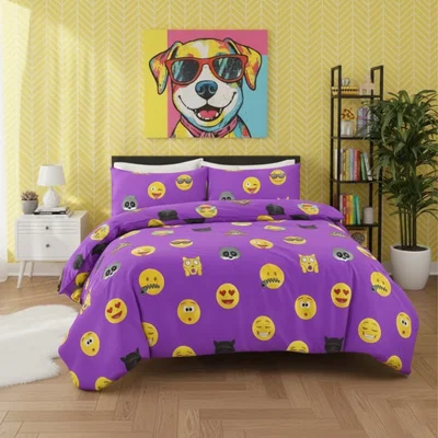 The Range Emoji Print Duvet Cover Set Cool Playful Bedding with Pillowcases - Lilac / Superking