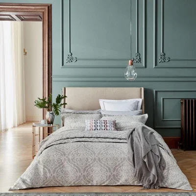 The Rug Seller Sezan Damask Cotton Bedding in Silver Grey