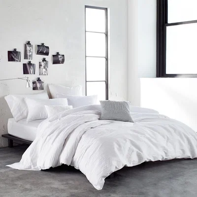The Rug Seller Ripple Plain Dye Textured Bedding by DKNY in White