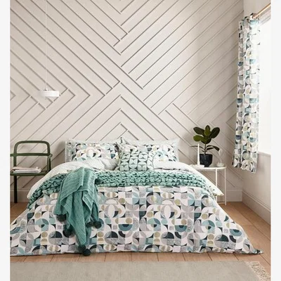 The Rug Seller Tolka Geometric Bedding by Helena Springfield in Teal green