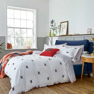 The Rug Seller Guinea Fowl Cotton Bedding by Designer Joules in Chalk White