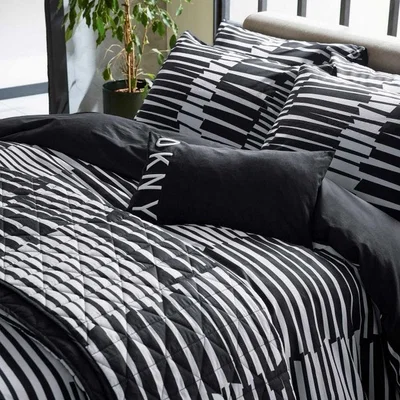 The Rug Seller Stick Stack Geometric Stripe Bedding by DKNY in Black