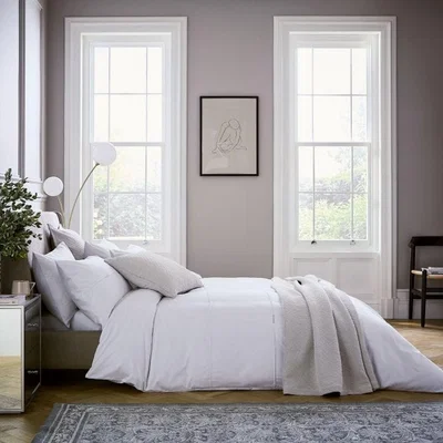 The Rug Seller Otsu Plain Dye Embroidered Cotton Bedding in White