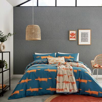 The Rug Seller Mr Fox Brushed Cotton Bedding By Scion in Denim Orange