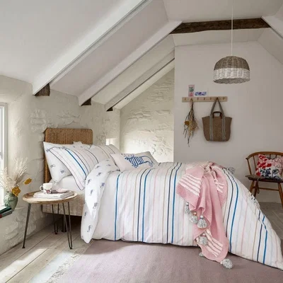 The Rug Seller Coastal Stripe Bedding and Pillowcase By Joules in Chalk White