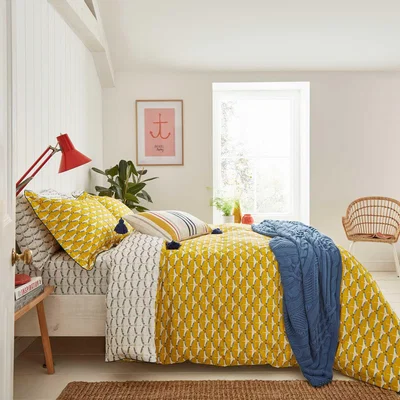 The Rug Seller Heron Geo Bird Bedding by Joules in Antique Gold