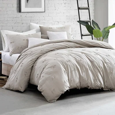 The Rug Seller Textured Fringe Cotton Bedding by DKNY in Grey