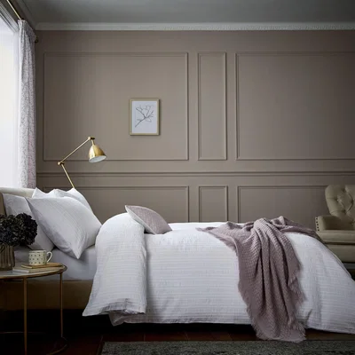 The Rug Seller Alisia Textured Stripe Cotton Bedding by Fable in White
