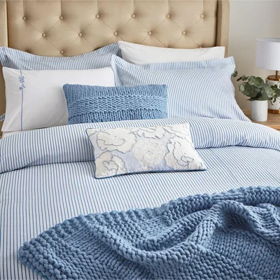 The Rug Seller Be Still Candy Stripe Bedding by Katie Piper in Blue