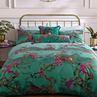 The Rug Seller Hibiscus Bedding and Pillowcase By Ted Baker in Jade Green