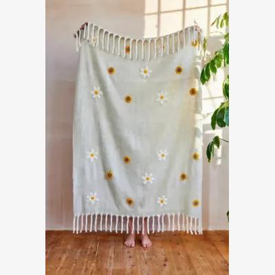 Urban Outfitters Urban Outfitters Embroidered Ecru Cosy Blanket - Neutral 150cm x 125cm