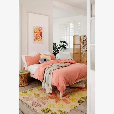 Urban Outfitters Washed Coral Crinkle Duvet Set - Pink KING at Urban Outfitters