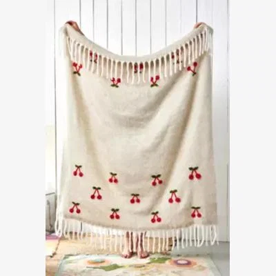 Urban Outfitters Cherry Embellished Cosy Blanket - Neutral ALL at Urban Outfitters