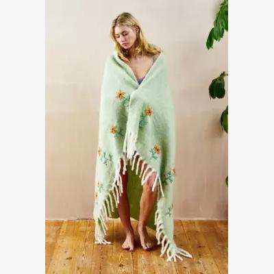 Urban Outfitters Urban Outfitters Embellished Sage Cosy Blanket - Light Green 150cm x 125cm
