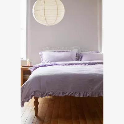 Urban Outfitters Washed Lilac Ruffle Duvet Set - Purple SINGLE at Urban Outfitters