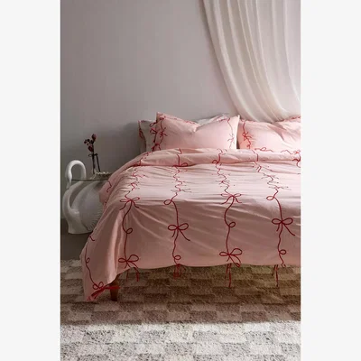 Urban Outfitters Pink & Red Lacey Bows Duvet Set - Pink King at Urban Outfitters