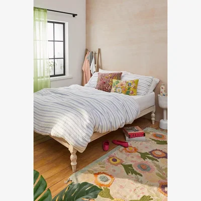 Urban Outfitters Stripe Cosy Crinkle Duvet Set - White Double at Urban Outfitters