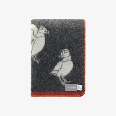Wolf & Badger Black / White / Red Puffins Wool Blanket J. j.textile