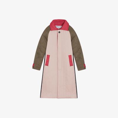 Wolf & Badger Women's Neutrals / Green / Black Beige Khaki Patchwork Color Block Quilt Long Jacket | M/L | London Atelier Byproduct