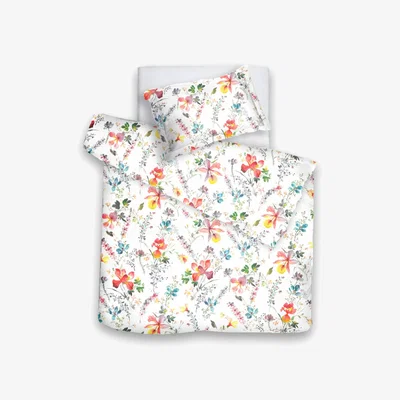 Wolf & Badger Cotton Sateen Bedding Set "Monday Blooms" - White Floral - Uk Single Size | Uk Single | Decoflux Home