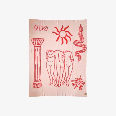 Wolf & Badger Pink / Purple / Red Greco Knit Blanket Hannah Via Art