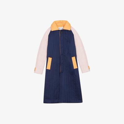 Wolf & Badger Women's Neutrals / Blue / Black Navy Orange Patchwork Colour Block Quilt Long Jacket | Xs/S | London Atelier Byproduct