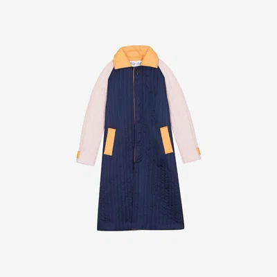 Wolf & Badger Women's Neutrals / Blue / Black Navy Orange Patchwork Colour Block Quilt Long Jacket | Xs/S | London Atelier Byproduct
