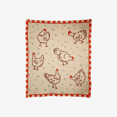 Wolf & Badger Red / Brown / Green Field Of Hens Knit Blanket Hannah Via Art