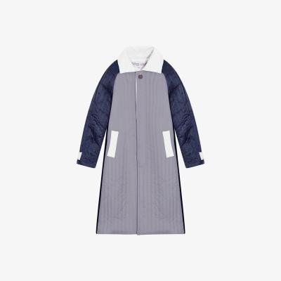 Wolf & Badger Women's Black / Blue / Grey Grey Navy White Patchwork Colour Block Quilt Long Jacket | M/L | London Atelier Byproduct