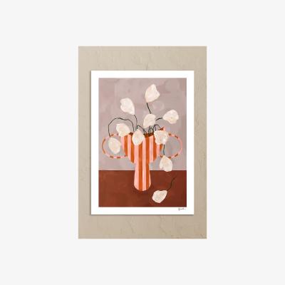Anthropologie The Poster Club White Flowers in Striped Vase Art Print