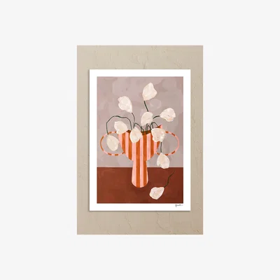 Anthropologie The Poster Club White Flowers in Striped Vase Art Print