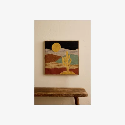 Anthropologie Embroidered Cactus Wall Art