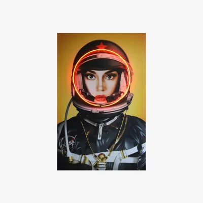 Andrew Martin Neon Space Girl, Black, Neon Artwork, Black, 122cm x 182cm - Andrew Martin