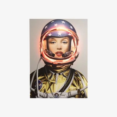 Andrew Martin Space Girl Marilyn, Gold, Neon Artwork , 88cm x 120cm - Andrew Martin