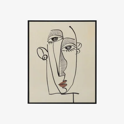 Barker and Stonehouse Abstract Face Picture Featuring A Black Engineered Wood, Acrylic And Aluminium Frame - W40 x H50cm