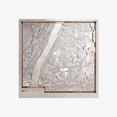 Barker and Stonehouse Timothy Oulton Lit New York Map Art, Silver Metal | Barker & Stonehouse
