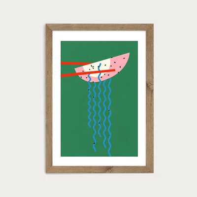 Bombinate.com Hollywood Ramen Art Print Oak Frame