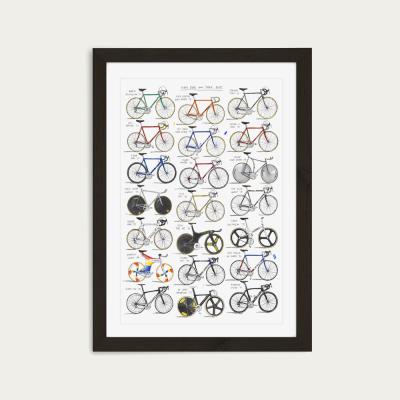 Bombinate.com Black Frame Iconic Road And Track Bikes Art Print
