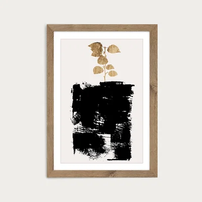 Bombinate.com Botanical Still Life Gold No.5 Art Print Oak Frame