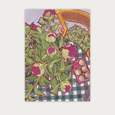 Bombinate.com Peonies, Eggs And Curly Lettuce Art Print