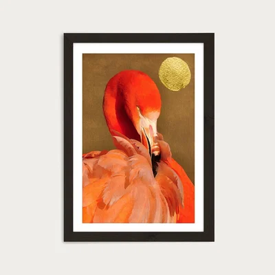 Bombinate.com Flamingo With Golden Sun Art Print Black Frame
