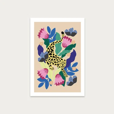 Bombinate.com Jaguar with Flowers Art Print Unframed