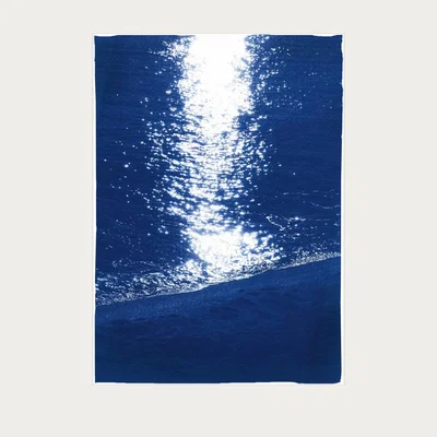 Bombinate.com Dark Beach Sunrise Handmade Cyanotype Art Print
