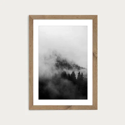 Bombinate.com Black Foggy Forests Art Print Oak Frame