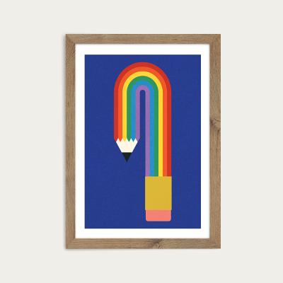 Bombinate.com Rainbow Pencil Art Print Oak Frame