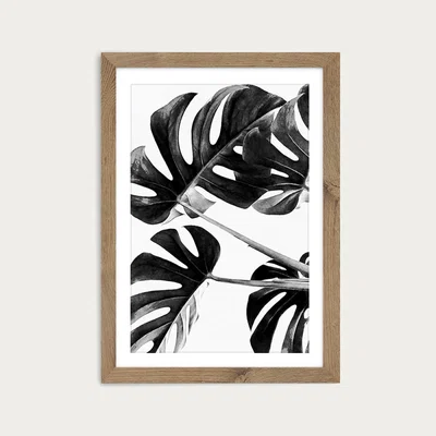 Bombinate.com Monstera Black and White 5 Art Print Oak Frame