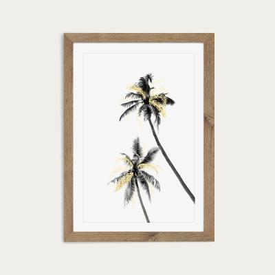 Bombinate.com Palm Tree Black White and Gold 2 Art Print Oak Frame