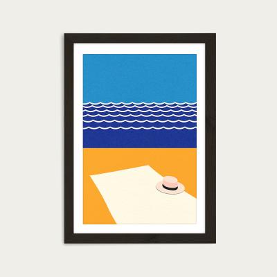 Bombinate.com Hat And Towel On The Beach Art Print Black Frame